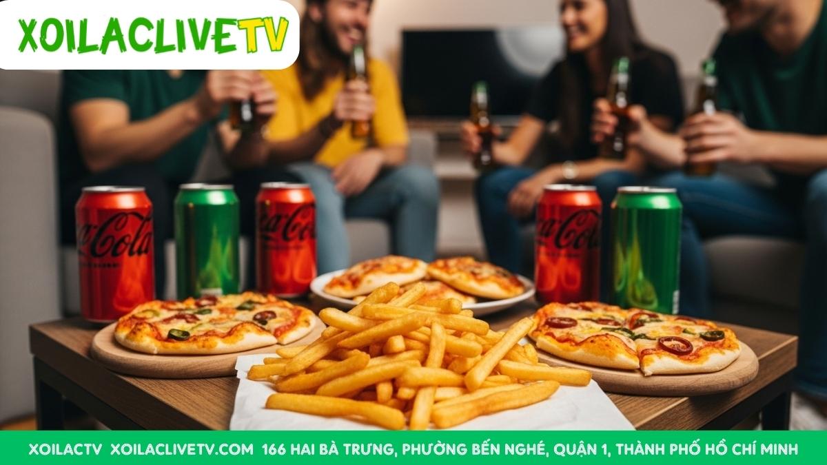 Đồ ăn nhẹ ngon miệng và đồ uống mát lạnh là gia vị không thể thiếu cho những buổi xem bóng đá tại nhà.