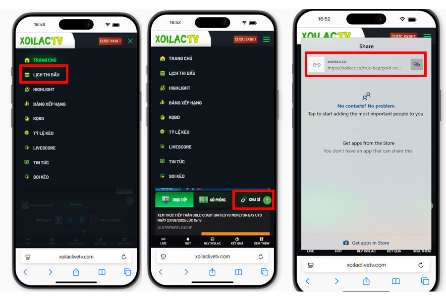 Chia sẻ link Xôi Lạc TV trên điện thoại