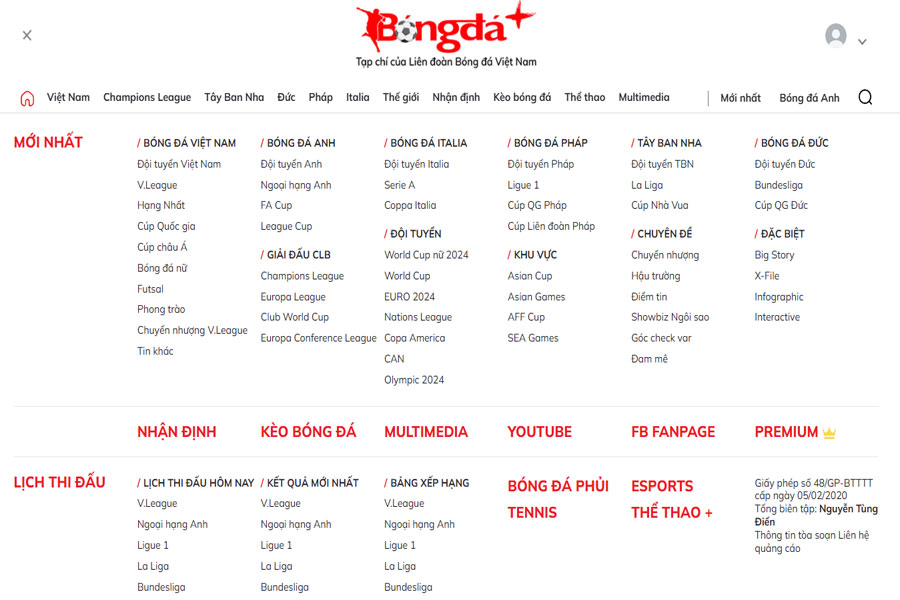 Giao diện Bongdaplus chuyên nghiệp