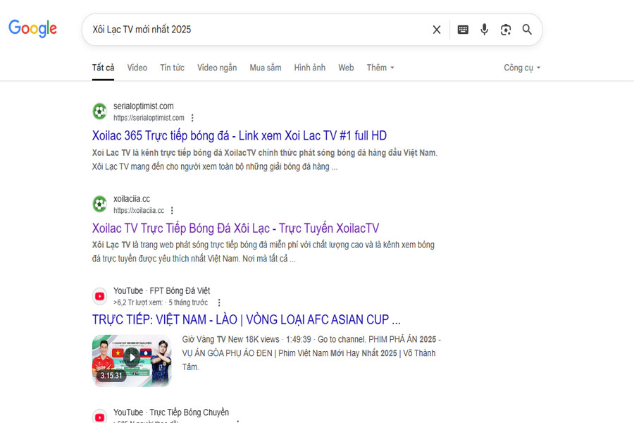 Tìm kiếm link Xôi Lạc TV trên google