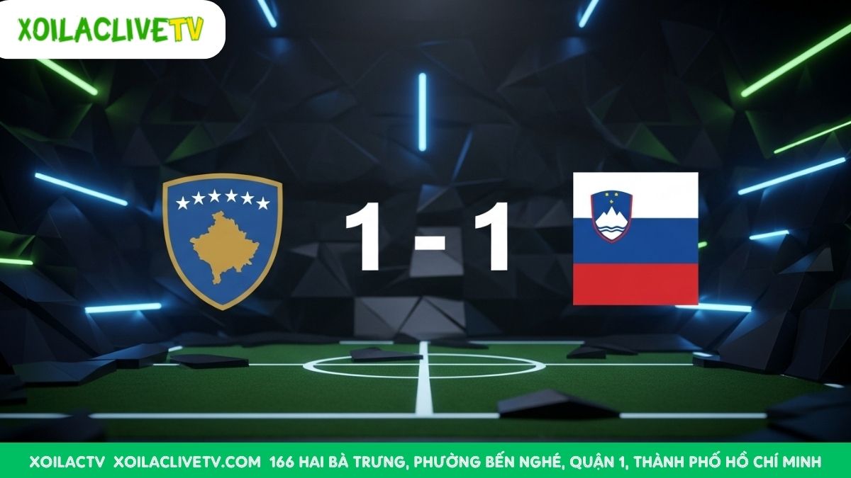 Dự đoán tỷ số Kosovo vs Slovenia: Chuyên gia Xoilac TV tin rằng một kết quả hòa 1-1 là kịch bản hợp lý nhất cho trận đấu cân tài cân sức này.