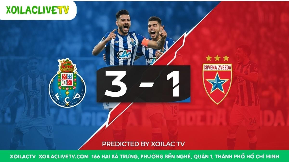 Dự đoán tỷ số từ chuyên gia Xoilac TV: Porto được kỳ vọng sẽ tận dụng lợi thế sân nhà để giành chiến thắng thuyết phục 3-1 trước Crvena zvezda.