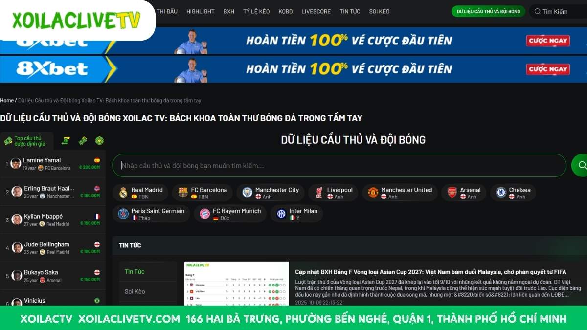 Nhập tên cầu thủ hoặc đội bóng vào Ô Search