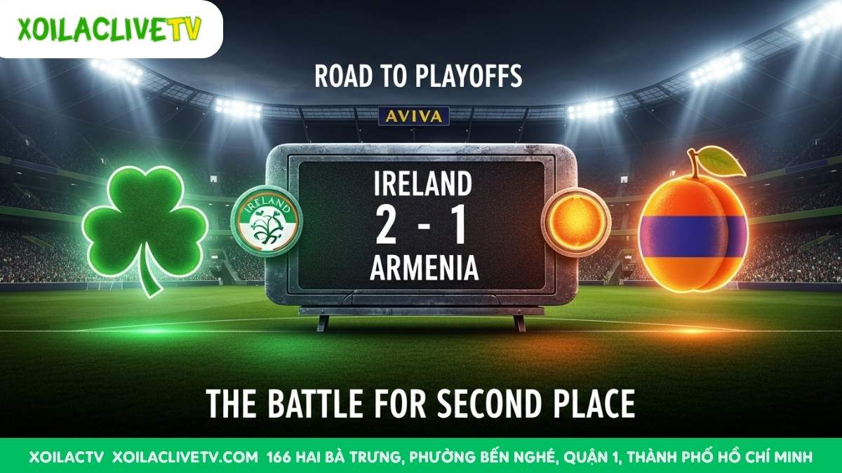 DỰ ĐOÁN TỶ SỐ TỪ XOILAC TV: Ireland 2-1 Armenia. Đây không chỉ là một trận đấu, đây là trận chiến quyết định cho tấm vé play-off. Liệu "Cỏ ba lá" có tận dụng được lợi thế sân nhà để khuất phục đối thủ khó chịu?